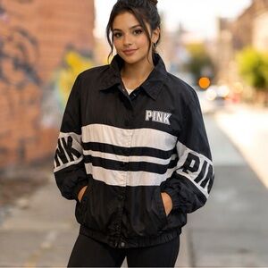 PINK Victoria's Secret Black and White Bomber Jacket Sporty Style